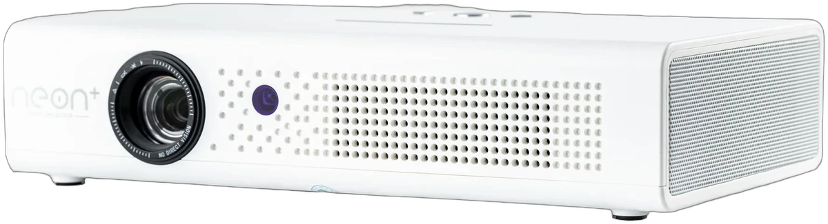 Neon+ V6 portable projector, front three-quarter view